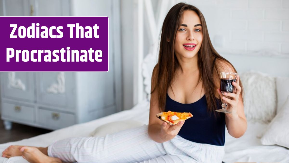 Woman relaxing in bed with wine and pizza.